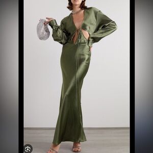 Elegant Olive Green Satin Dress